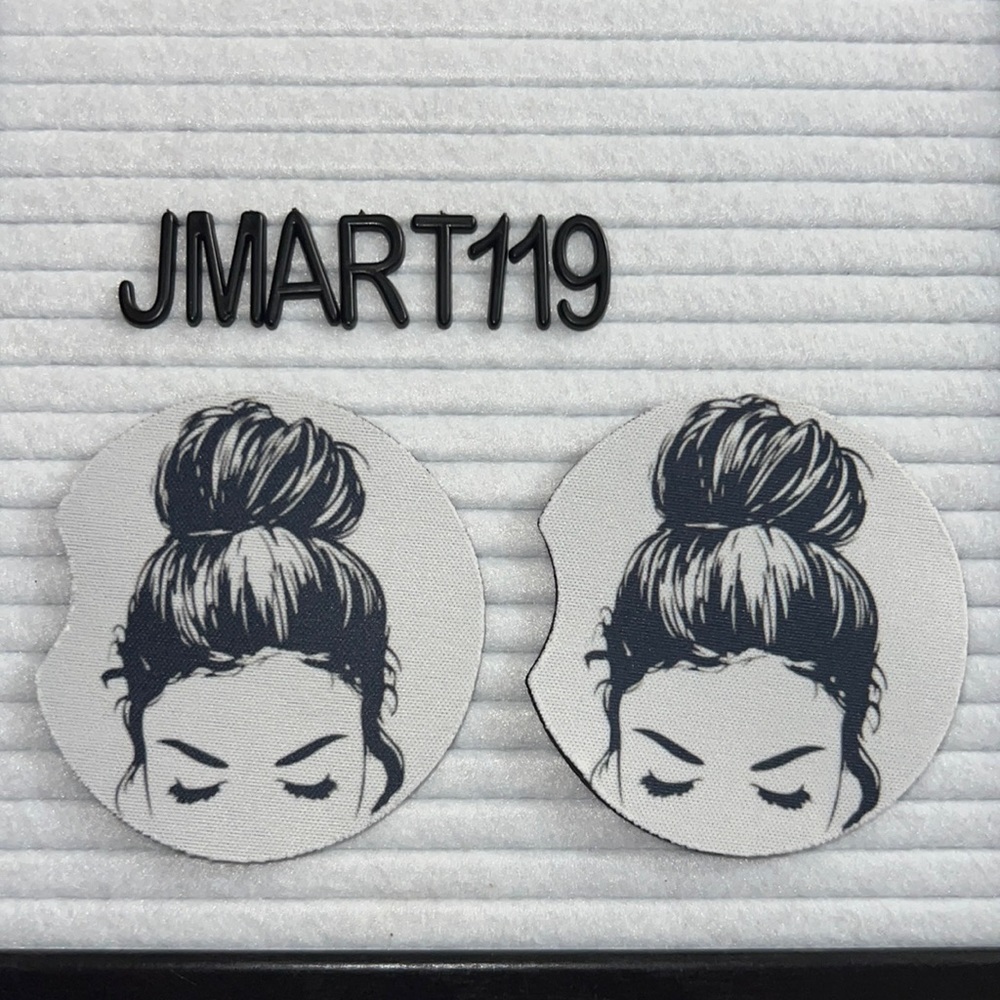 Messy Bun Neoprene Car Coasters